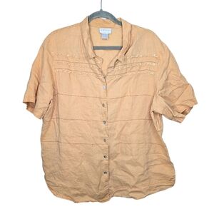 Jordan Woman 100% Linen Button Front Shirt Blouse 22W Tan Neutral